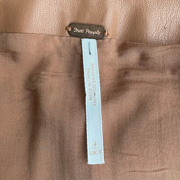 Free People Skirt 4 Brown Maya Mod Faux Leather Mini Light Sand Western Boho - Picture 7 of 13